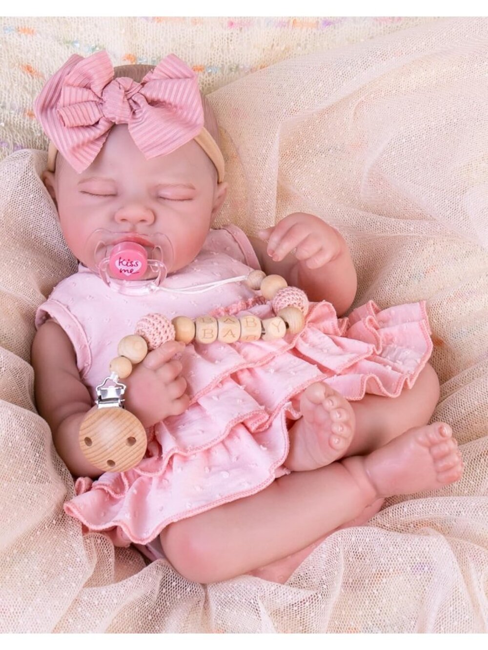 20 Inches Newborn Baby Girl Real Life Baby Doll Cloth Body W/ Feeding Kit Pink
